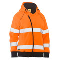 Orange Chilli Bisley Women's Taped Hi Vis Fleece Zip Hoodie with Sherpa Lining, a warm, high-visibility jacket ideal for cold weather outdoor work.