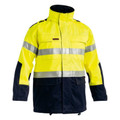 Bisley hi vis jacket in fluoro yellow and navy with silver reflective tape, zip front, chest pockets, two-tone panelling