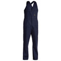 Navy blue Bisley bib overall with cross-back straps, chest pocket, and double-layered knee panels