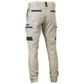 Stone cargo pants with charcoal contrast trim, elasticated ankle cuffs and multiple cargo pockets
