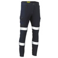 Navy cargo pants with white reflective tape around thighs and knees, elasticated cuffs and cargo pockets