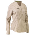 Bisley Women's Stretch V-Neck Closed Front Work Shirt - Stone