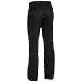 Black permanent press work trousers with elasticated waistband and back pockets, rear view
