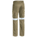 Khaki cargo work pants with reflective silver tape, cargo pockets, and rear back pockets visible
