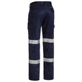 Navy drill cargo work pants rear view with dual silver reflective taped legs and side cargo pocket