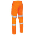 High visibility orange work pants with dual silver reflective tape bands on lower legs