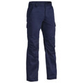 Navy cargo work pants with side pockets and reinforced knee panels