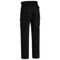 Rear view of black men's cargo pants with eight pockets, belt loops, and structured leg panels