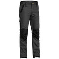 Charcoal work pants with black reinforced knee panels and cargo pocket detail