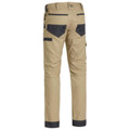 Khaki stretch work pants rear view with charcoal contrast knee panels, cargo pocket, and zip back pockets