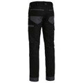 Black stretch work pants with charcoal contrast panels, rear zip pockets, cargo pocket, and double-layer knee reinforcement