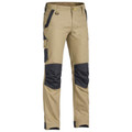 Khaki work pants with charcoal knee reinforcement panels and cargo pockets with contrast trim