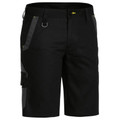 Black stretch cargo shorts with charcoal grey contrast trim, cargo pocket, and D-ring detail