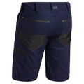 Navy work shorts with black reinforced pocket panels and multiple cargo pockets