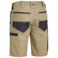 Khaki work shorts with charcoal contrast pockets, cargo pockets, and multiple tool holder loops