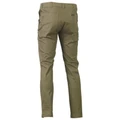 Khaki stretch cotton drill work pants with belt loops and back pockets, rear view