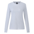 White long sleeve crew neck women's tee with smooth cotton jersey finish and fitted silhouette