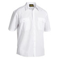 White short-sleeve work shirt with two chest pockets, epaulettes, and button-front placket