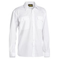 White long sleeve work shirt with dual chest pockets and button front closure