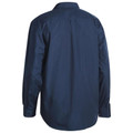 Navy long sleeve work shirt with button cuffs and back yoke panel shown from rear view