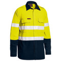 High visibility work shirt in yellow and navy with silver reflective tape and chest pockets