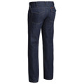 Rear view of Bisley FR dark indigo denim work jeans with contrast stitching and back patch pockets