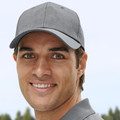 Grey heathered runners cap with structured six-panel crown and curved peak