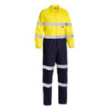 Yellow and navy hi-vis coverall with silver reflective tape on chest, arms and legs