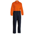 Hi-vis orange and navy industrial coverall with chest pockets and front zip closure