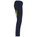 Navy ripstop cargo pants with yellow side zipper vents and cargo pockets shown in profile view
