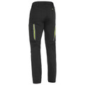 Black stretch ripstop cargo pants with fluorescent yellow reflective tape on legs and mesh vented panels