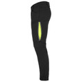 Black ripstop work pants with high-visibility yellow vent panels on outer thigh and elasticated cuffs