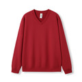 Cardinal red v-neck fleece sweater with ribbed cuffs and hem on white background