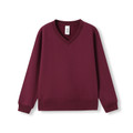 Maroon v-neck fleece sweatshirt with ribbed cuffs and hem on white background