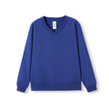 Royal blue kids v-neck fleece sweater flat lay with ribbed cuffs and hem, smooth front panel