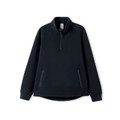 Charcoal grey women's polar fleece half zip pullover with front kangaroo pockets and ribbed cuffs