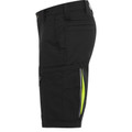 Black ripstop cargo shorts with hi-vis yellow reflective tape accent on leg pocket