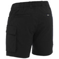 Black cargo shorts with elastic waistband, side cargo pockets, and back welt pockets shown from rear angle