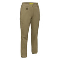 Khaki stretch cargo pants with side pocket and button closure at waist
