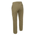 Khaki cargo pants rear view showing utility pockets and stretch cotton construction with belt loops