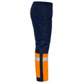 Navy and orange hi vis freezer pants with reflective tape band on lower leg, side profile packshot