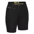 Black women's cargo shorts with zip coin pocket, D-ring belt loop and side cargo pocket