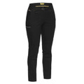 Black stretch cotton pants with mid-rise waist, multiple pockets and utility details