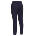 Navy mid-rise stretch cotton work pants with back welt pockets and utility pocket detail