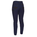Navy women's work pants with reinforced knee panels and back pockets shown from rear angle