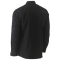 Black long sleeve utility work shirt with chest pockets and action back pleats, rear view