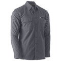 Charcoal grey long sleeve work shirt with dual chest pockets and zip utility pocket detail