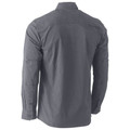 Charcoal grey long sleeve work shirt with dual chest pockets and shoulder reinforcement panels, back view