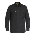 Black long-sleeve ripstop work shirt with dual chest pockets, button front, and roll-up sleeve tabs