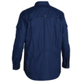 Navy ripstop long sleeve work shirt rear view showing vented back yoke and roll-up sleeve tabs